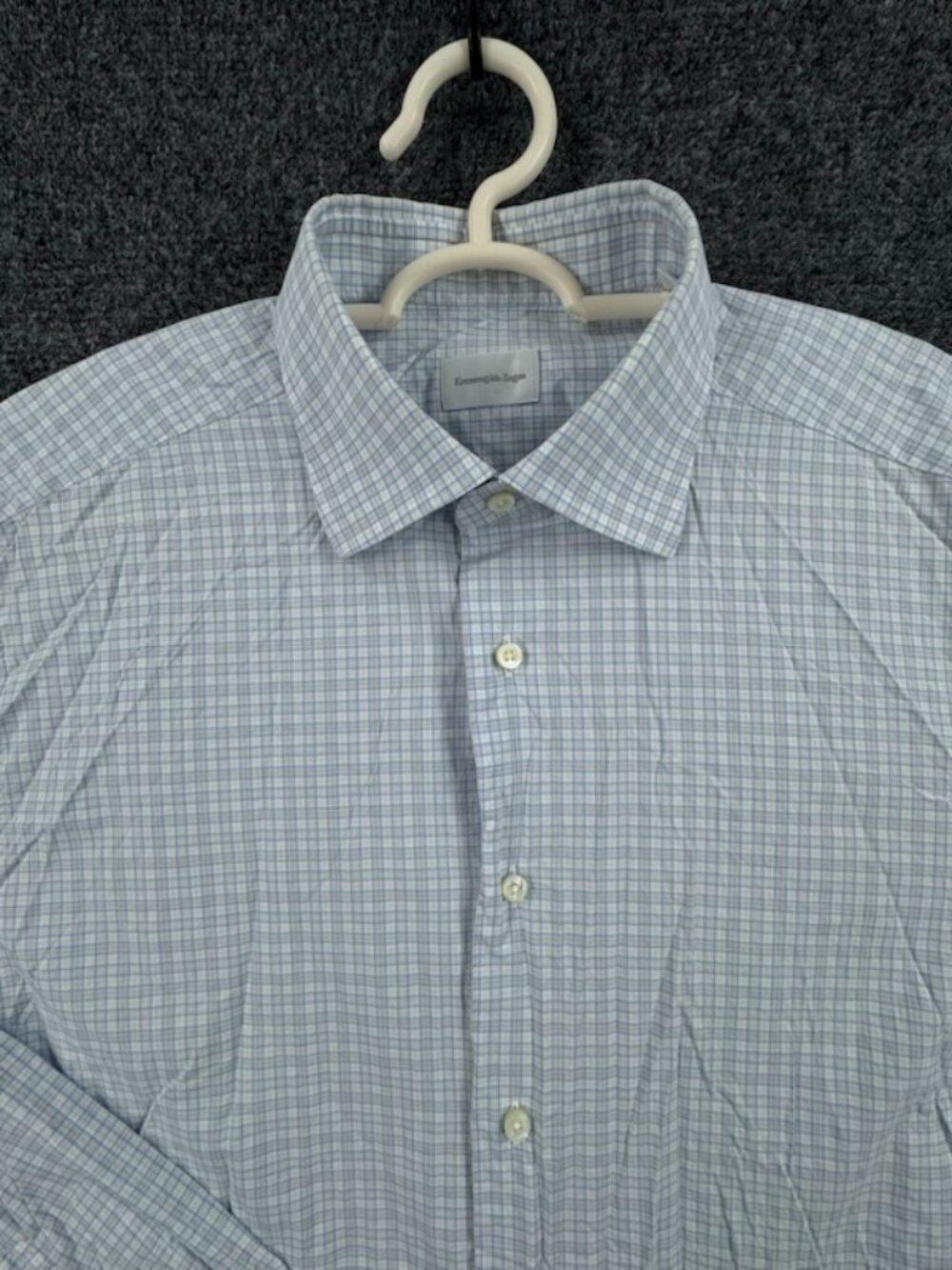 Ermenegildo Zegna 16 Cotton Blue White Check Shirt Long Sleeve Italian Men Woven